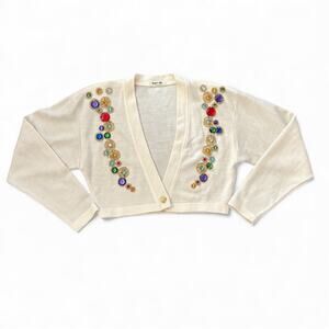 Vintage Bukky Aki Jeweled Crop Cardigan Sweater - Small